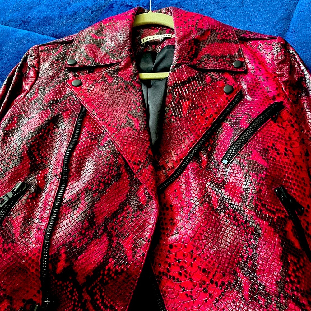 Red Snake Print Women's leather Jacket. Unique one of a kind!